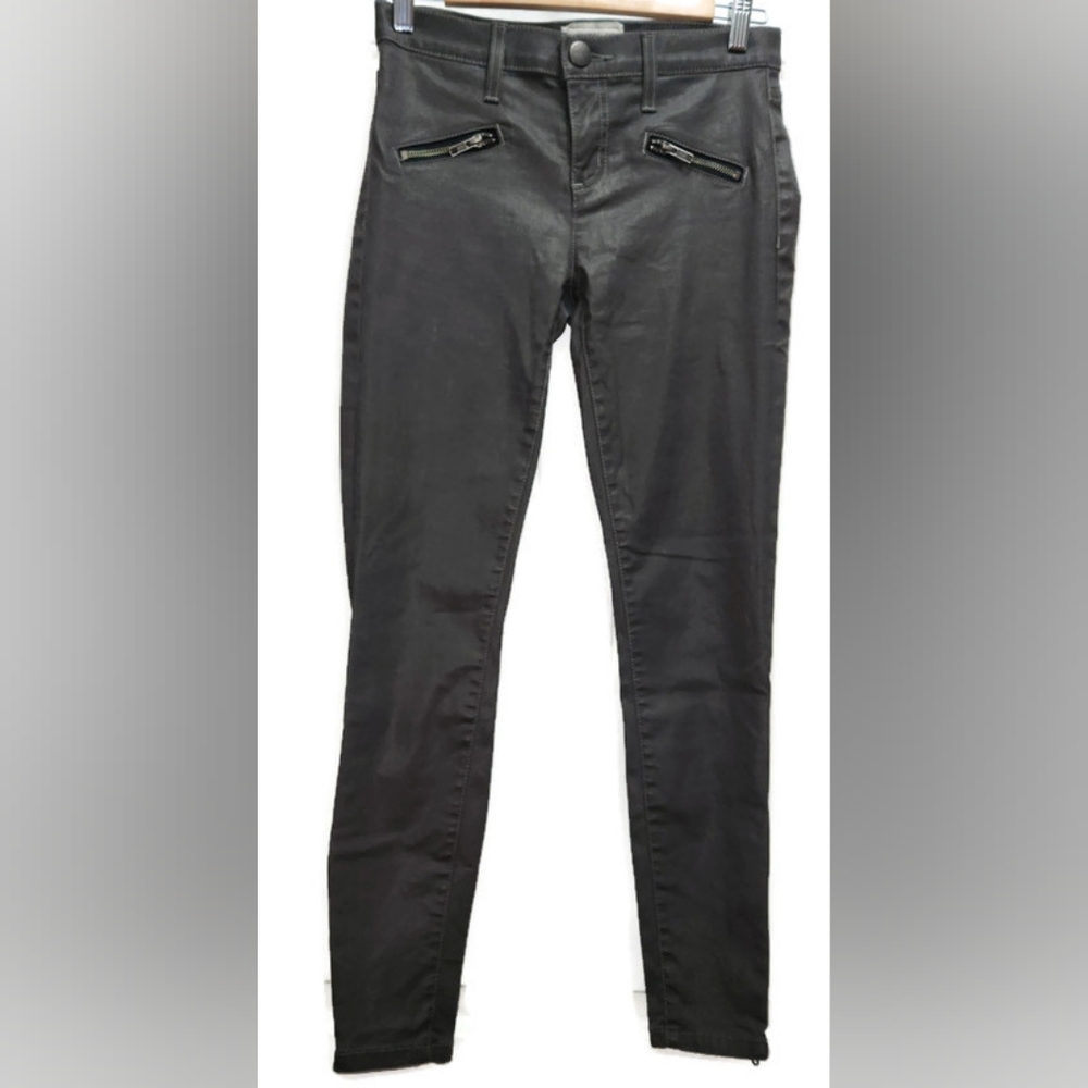 Current/Elliott Grey Coated Soho Zip Stiletto Premium Denim Jeans
